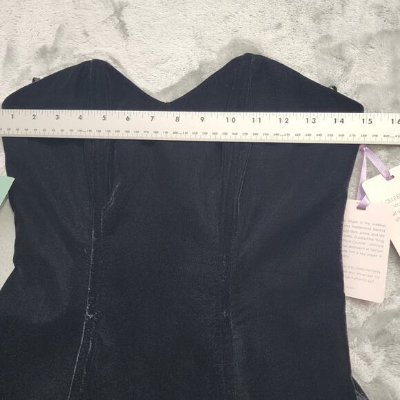 NEW Johnny Wujek Top Womens 5 Juniors Black Velvet Strapless Corset Bustier - Picture 10 of 13